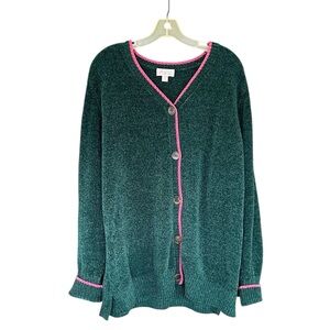 Belle by Kim Gravel Green Cardigan with Pink Accents Size XL